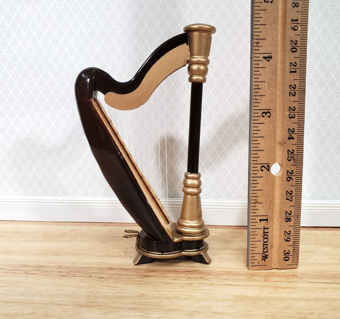 Miniature Harp with Case Wood 2 3/16" 1:12 Scale Instrument Dollhouse Music Room - Miniature Crush