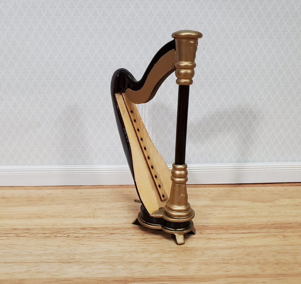 Miniature Harp with Case Wood 2 3/16" 1:12 Scale Instrument Dollhouse Music Room - Miniature Crush