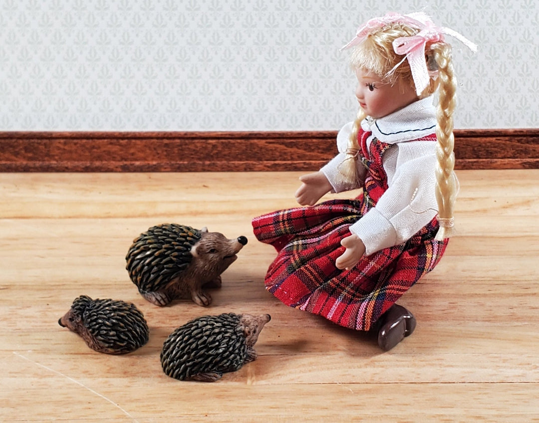 Miniature Hedgehogs Family of 3 Brown Fairy Garden Dollhouse Pets - Miniature Crush