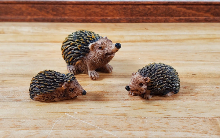 Miniature Hedgehogs Family of 3 Brown Fairy Garden Dollhouse Pets - Miniature Crush