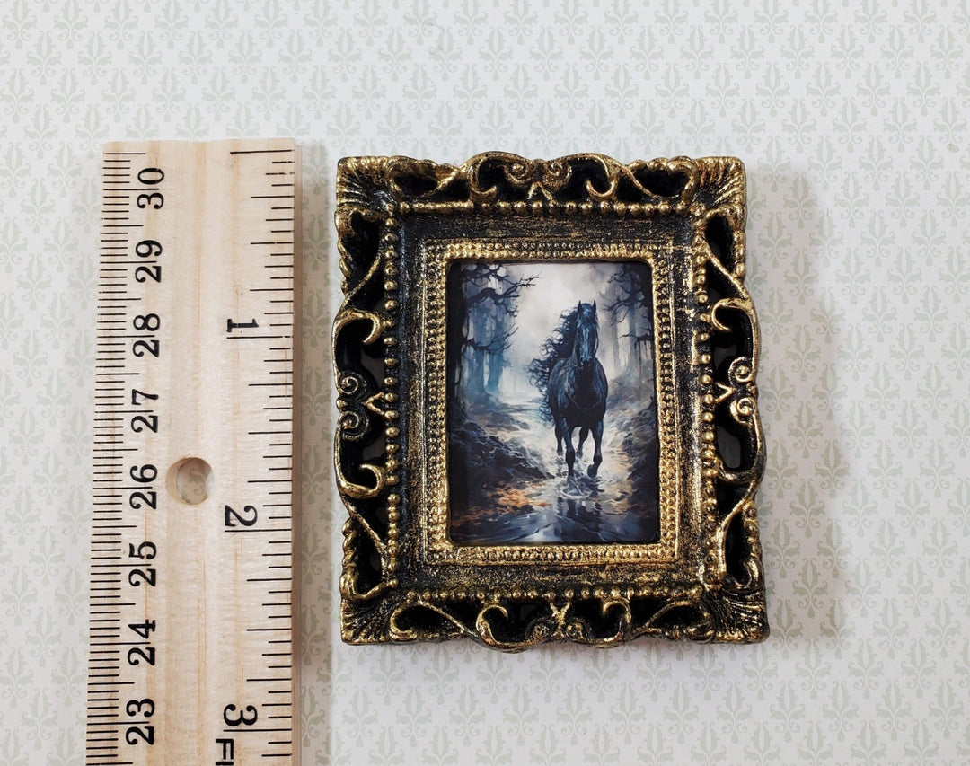 Miniature Horse Framed Print Black Stallion 1:12 Scale Halloween Haunted House - Miniature Crush