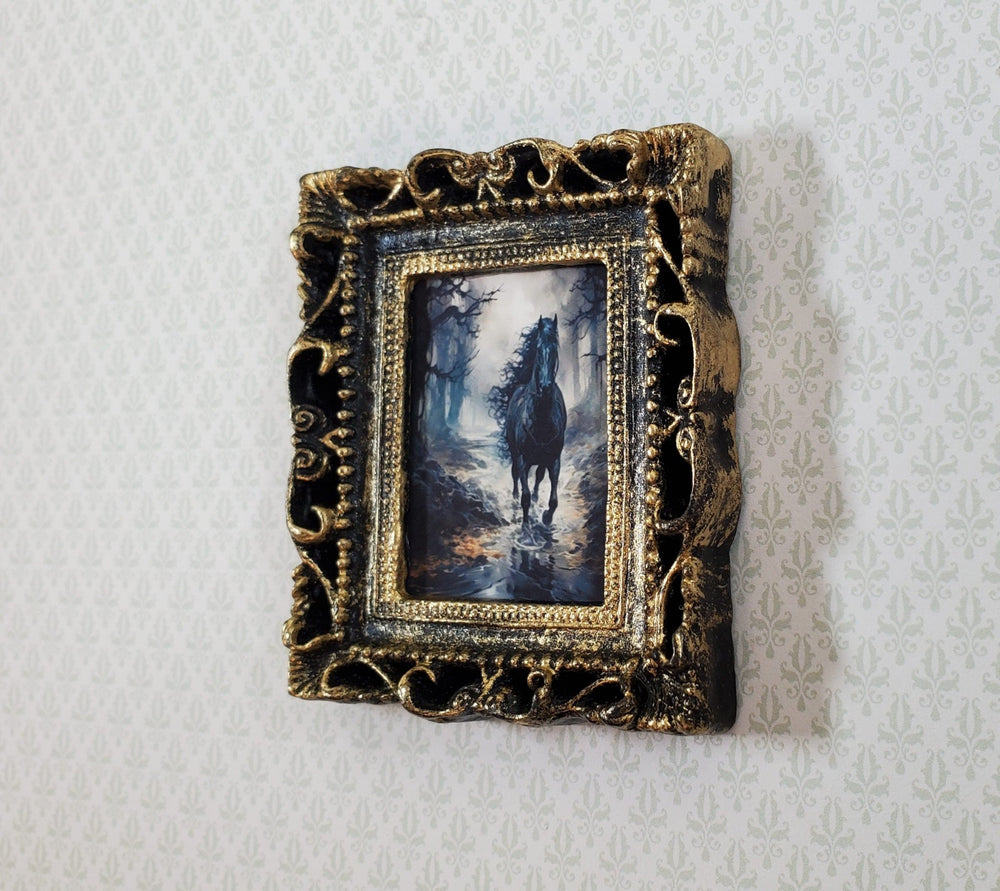 Miniature Horse Framed Print Black Stallion 1:12 Scale Halloween Haunted House - Miniature Crush