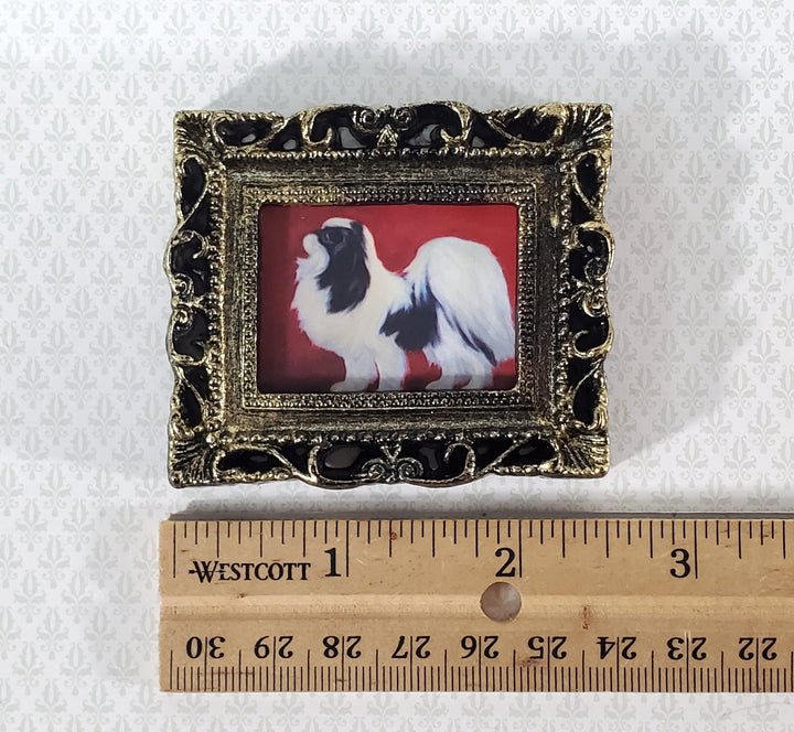 Miniature Japanese Chin Framed Dog Print 1:12 Scale Dollhouse Original Artwork - Miniature Crush