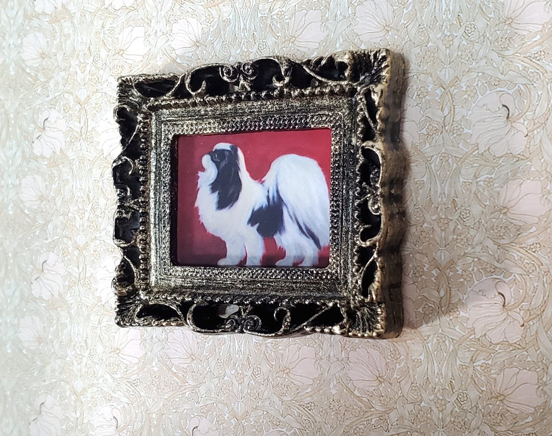 Miniature Japanese Chin Framed Dog Print 1:12 Scale Dollhouse Original Artwork - Miniature Crush