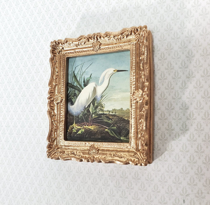 Miniature John James Audubon Print White Egret Bird 1:12 Scale Dollhouse Decor - Miniature Crush