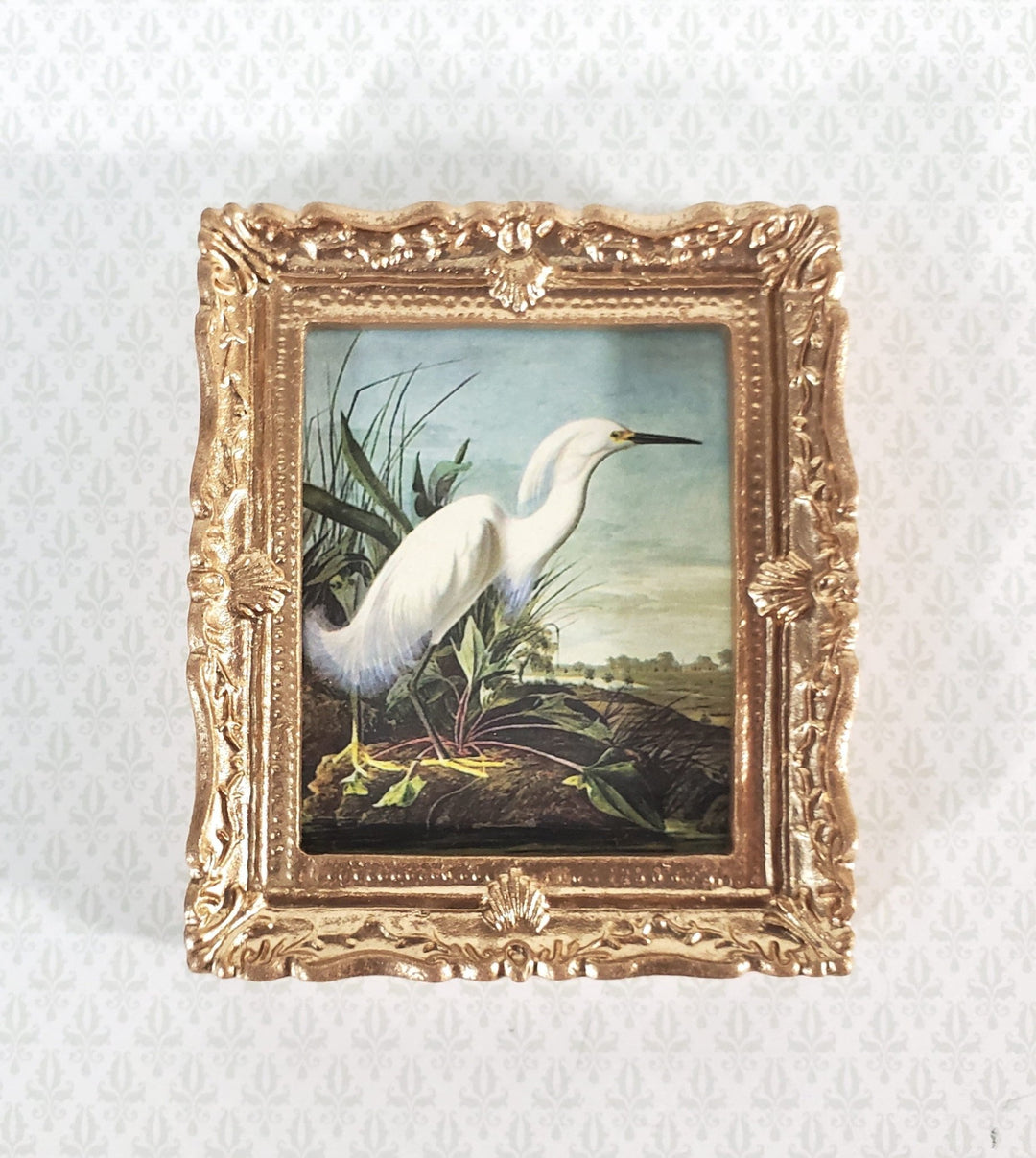 Miniature John James Audubon Print White Egret Bird 1:12 Scale Dollhouse Decor - Miniature Crush