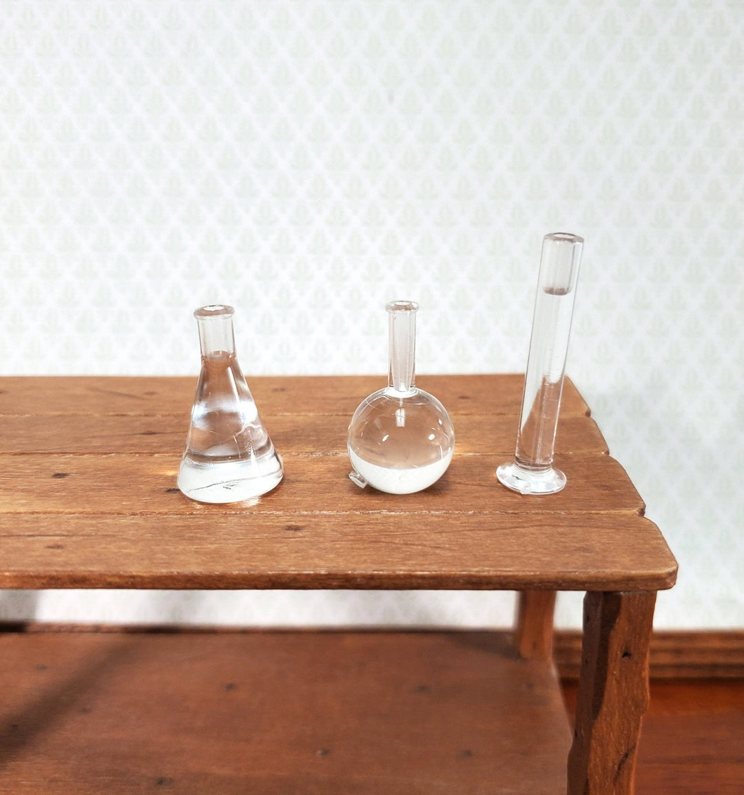 Miniature Mad Scientist Lab Flask Jar Set Beakers 3 Pieces 1:6 Scale - Miniature Crush