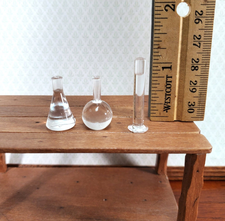 Miniature Mad Scientist Lab Flask Jar Set Beakers 3 Pieces 1:6 Scale - Miniature Crush