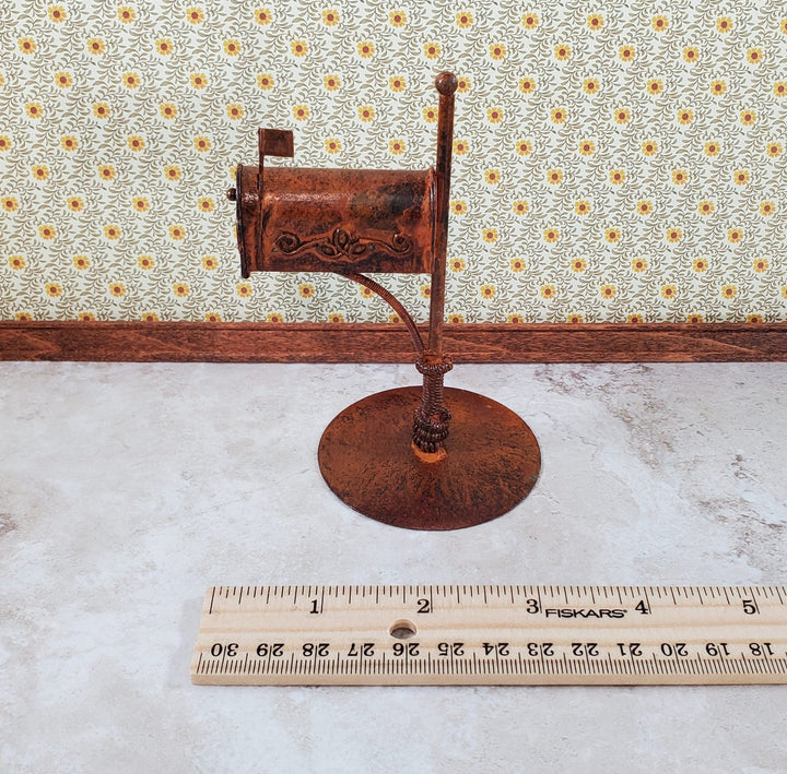 Miniature Mailbox Free Standing Rusted Distressed Metal 1:12 Scale Fairy Garden - Miniature Crush