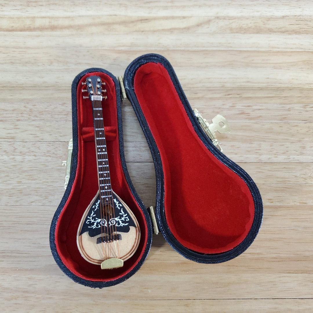 Miniature Mandolin Instrument with Case Wood 4 Fits 1:6 Scale