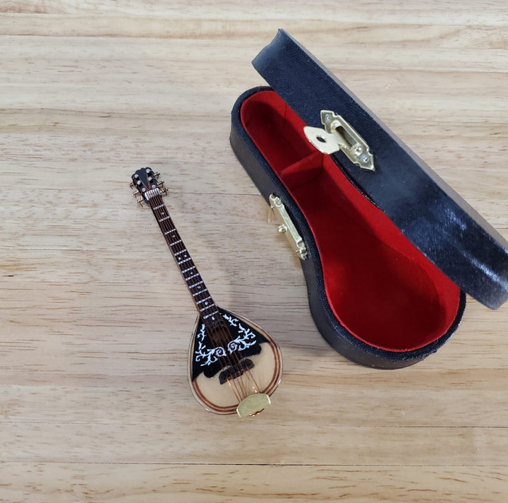 Miniature Mandolin Instrument with Case Wood 4" Fits 1:6 Scale - Miniature Crush