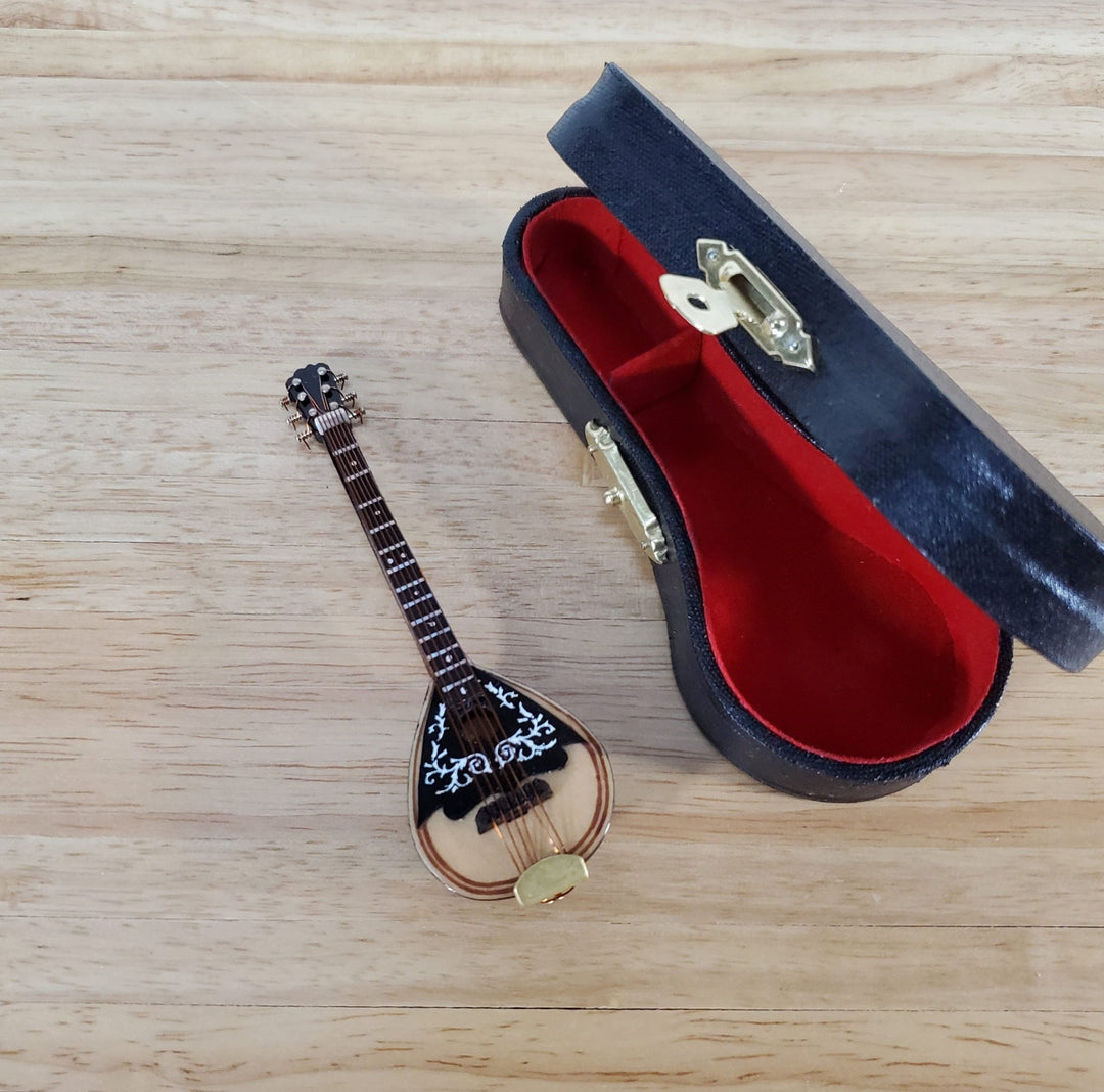 Miniature Mandolin Instrument with Case Wood 4 Fits 1:6 Scale