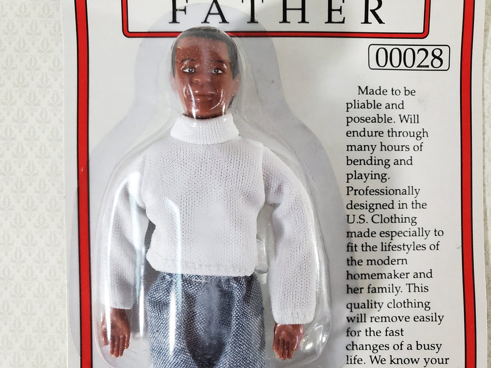 Miniature Modern Man Black Brown Doll Dad Father Male 1:12 Scale Dollhouse - Miniature Crush