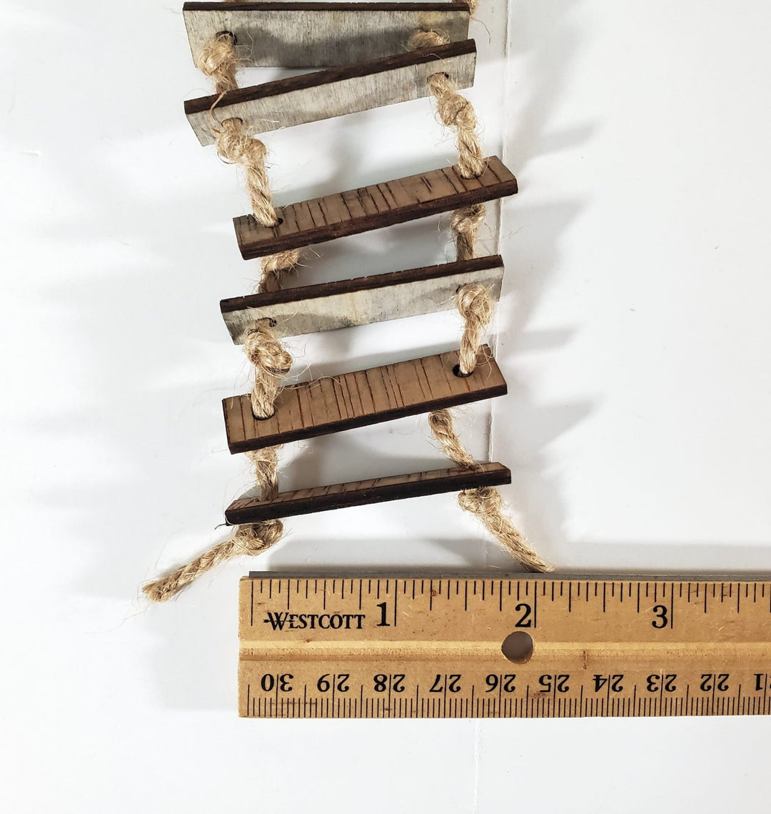 Miniature "Old" Rope Ladder for Tree Houses Scale Models 5" long Wood Steps - Miniature Crush