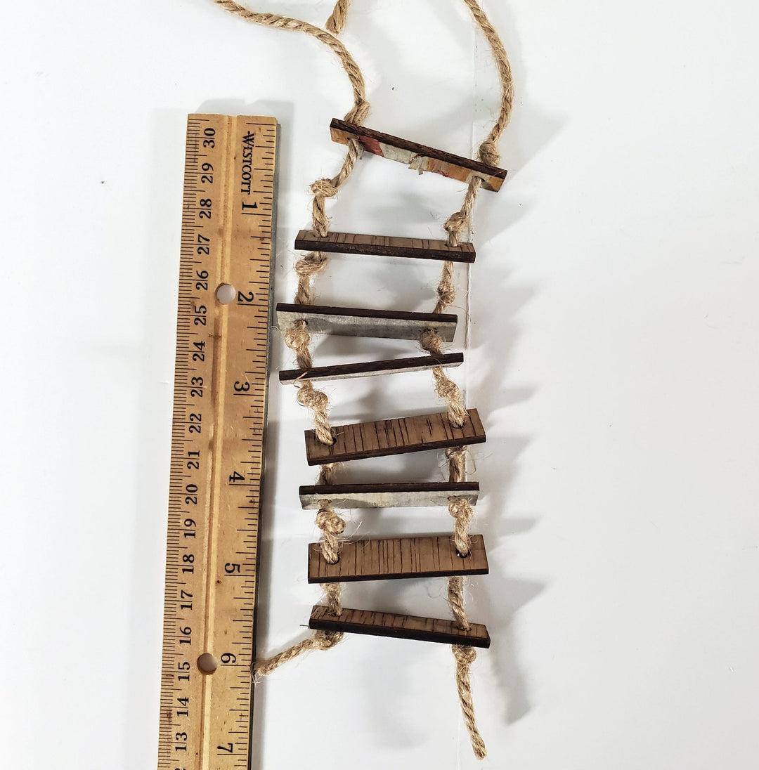 Miniature "Old" Rope Ladder for Tree Houses Scale Models 5" long Wood Steps - Miniature Crush