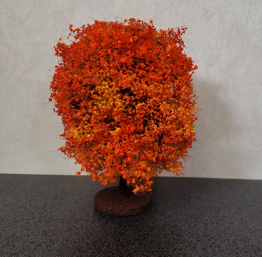 Miniature Orange Autumn Tree or Bush Large 6" Tall on Free Standing Base Model Scenery - Miniature Crush