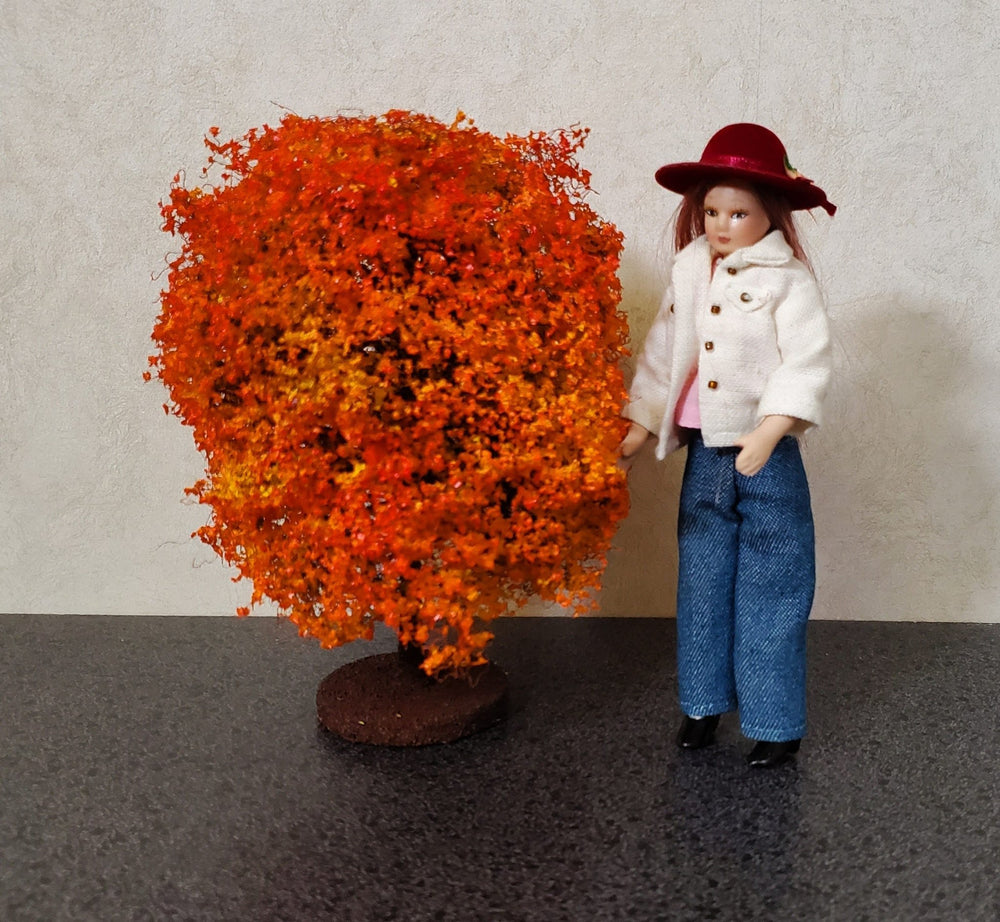 Miniature Orange Autumn Tree or Bush Large 6" Tall on Free Standing Base Model Scenery - Miniature Crush