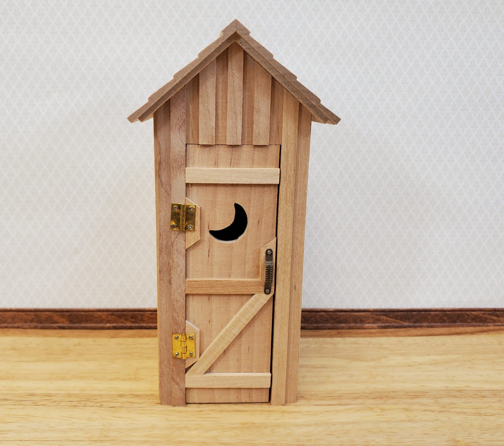 Miniature Outhouse 6.75" Tall Unpainted Wood Scale Model Building Fairy Garden - Miniature Crush