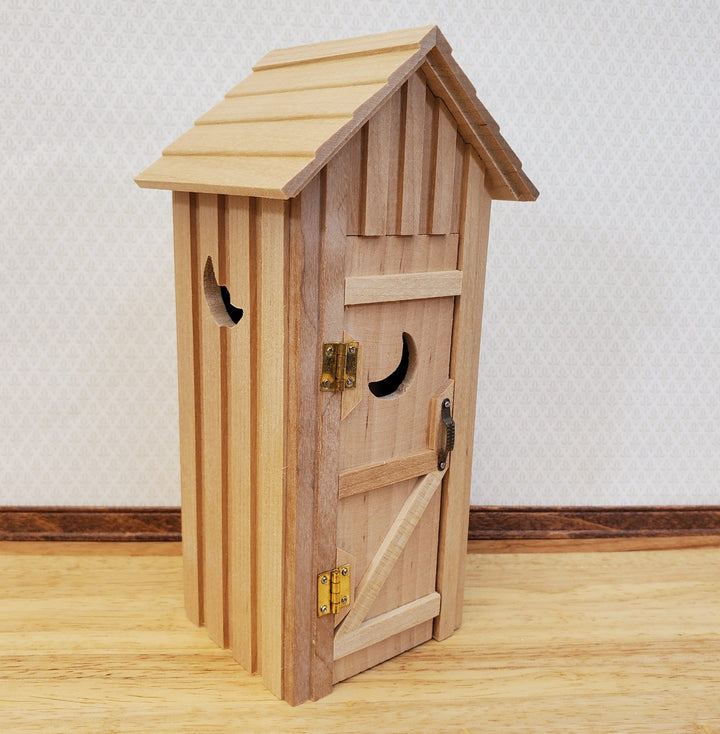 Miniature Outhouse 6.75" Tall Unpainted Wood Scale Model Building Fairy Garden - Miniature Crush