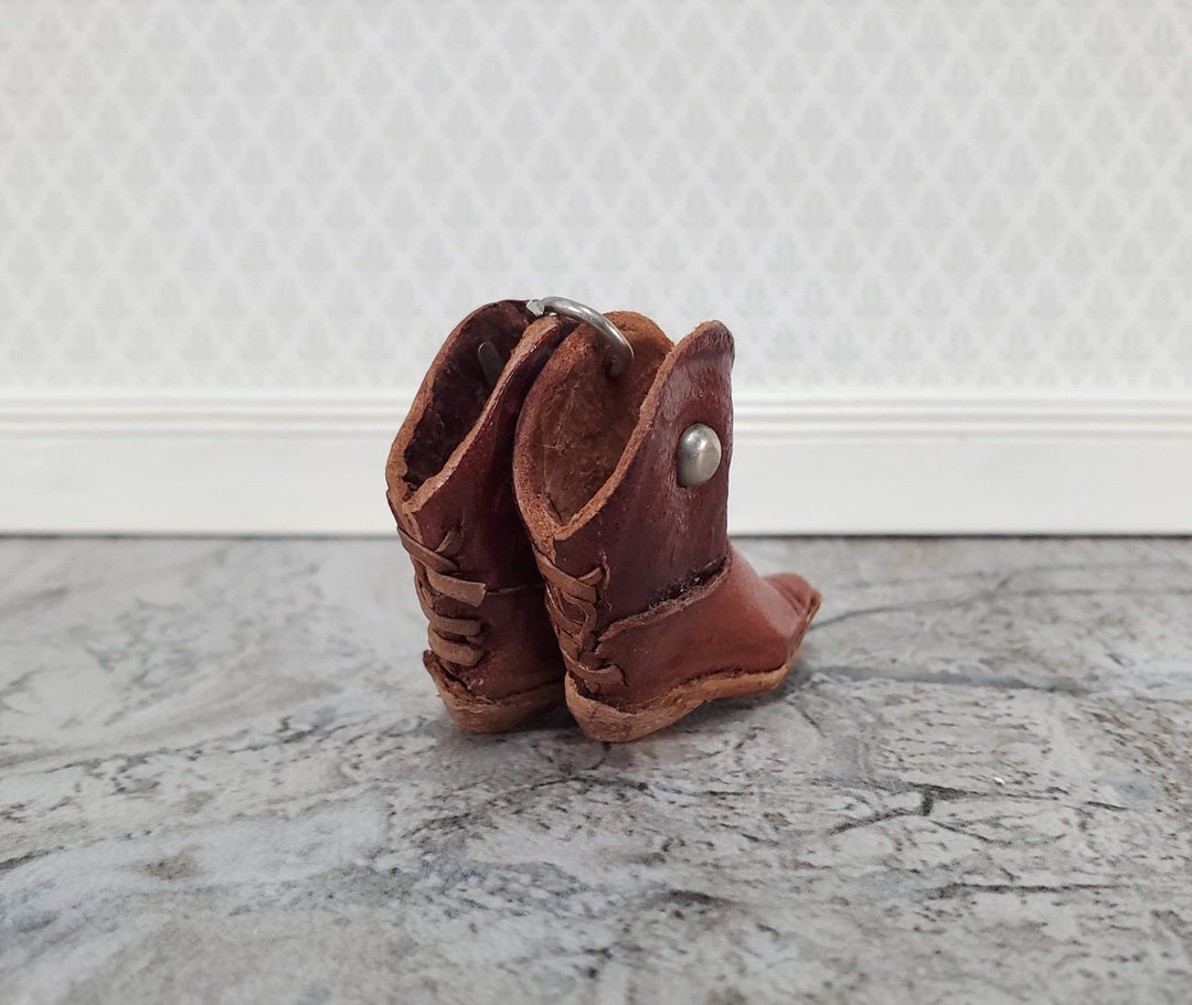 Miniature Pair of Cowboy Boots Faux Leather Brown Western 1 1/4" - Miniature Crush