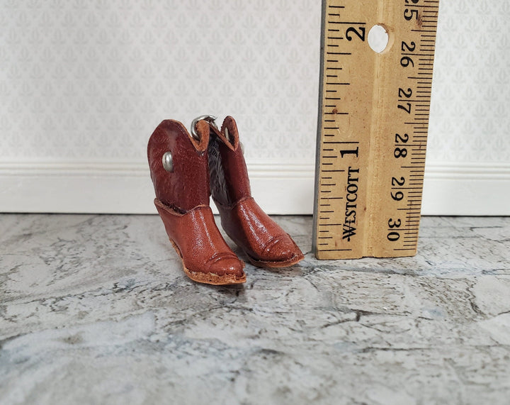 Miniature Pair of Cowboy Boots Faux Leather Brown Western 1 1/4" - Miniature Crush