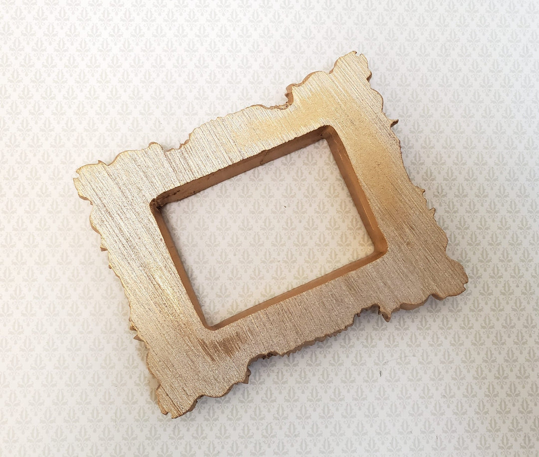 Miniature Picture Frame for 1:6 Scale Settings Large Fancy Gold Flat Back - Miniature Crush