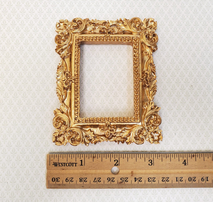 Miniature Picture Frame for 1:6 Scale Settings Large Fancy Gold Flat Back - Miniature Crush