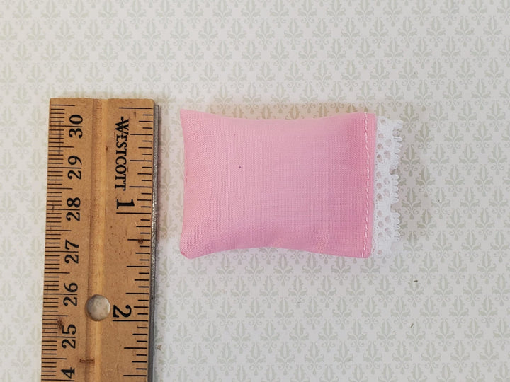 Miniature Pink Pillow with Lace for Dollhouse Bedroom 1:12 Scale 2" - Miniature Crush