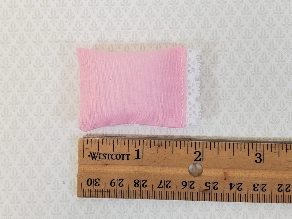 Miniature Pink Pillow with Lace for Dollhouse Bedroom 1:12 Scale 2" - Miniature Crush