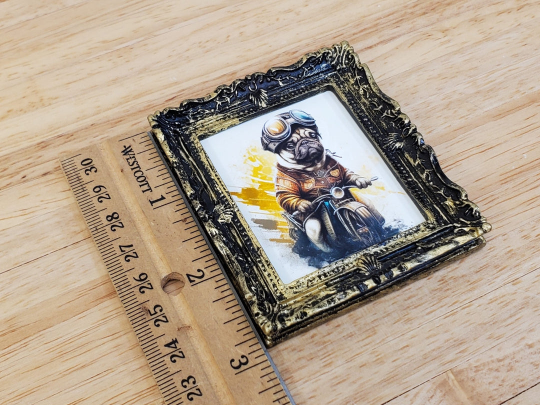 Miniature Pug on a Motorcycle with Goggles Framed Print Dog 1:12 Scale Dollhouse - Miniature Crush