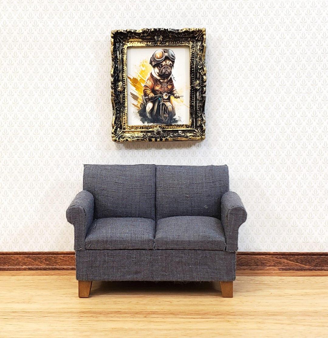 Miniature Pug on a Motorcycle with Goggles Framed Print Dog 1:12 Scale Dollhouse - Miniature Crush