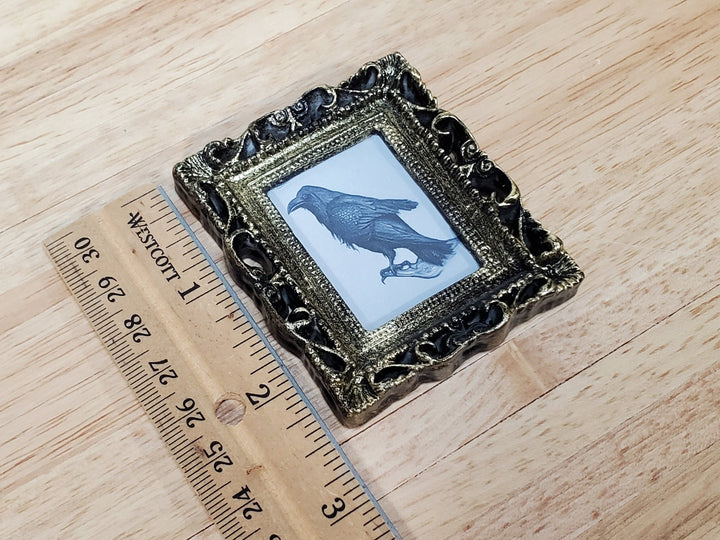 Miniature Raven Crow Art Print Framed 1:12 Scale Dollhouse Halloween Haunted House - Miniature Crush
