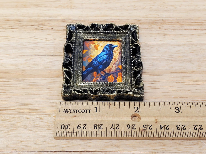 Miniature Raven with Fall Background Framed Print 1:12 Scale Halloween Haunted House - Miniature Crush