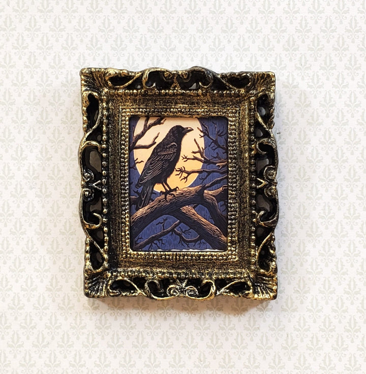 Miniature Raven with Moon Framed Print 1:12 Scale Halloween Haunted House - Miniature Crush