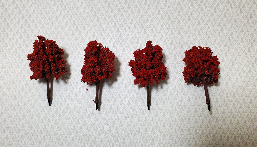Miniature Red Tree or Shrub Bush 2 1/2" 4 pc Tall Model Scenery RR Dollhouse Garden - Miniature Crush
