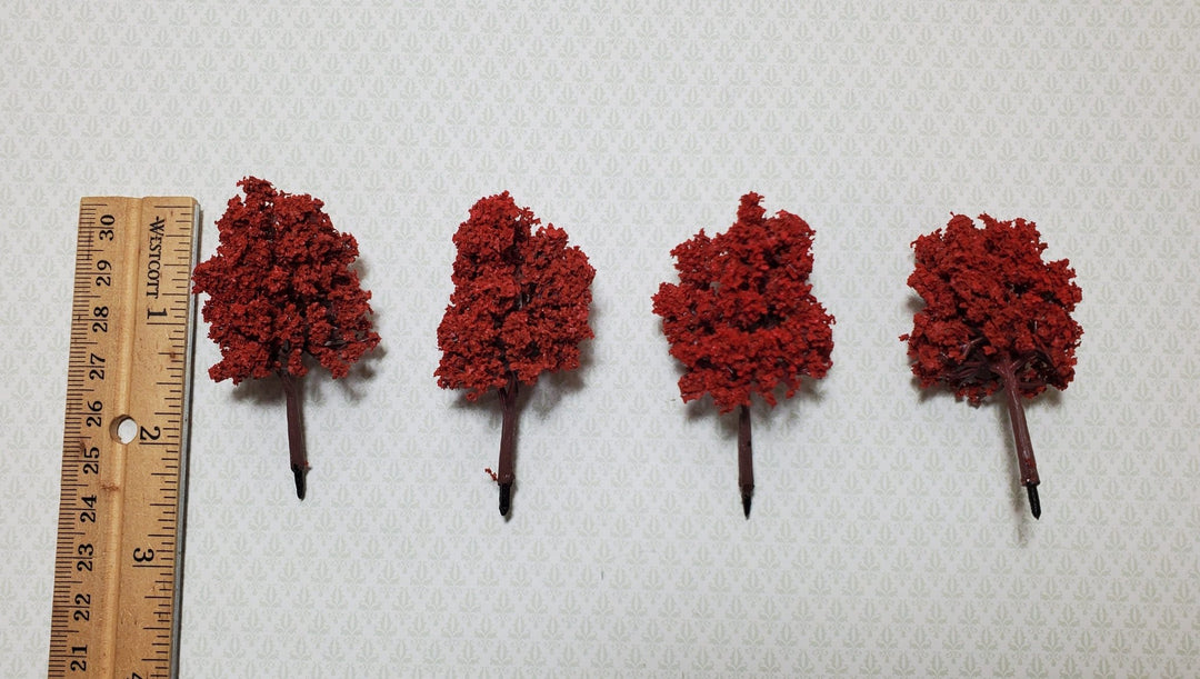 Miniature Red Tree or Shrub Bush 2 1/2" 4 pc Tall Model Scenery RR Dollhouse Garden - Miniature Crush