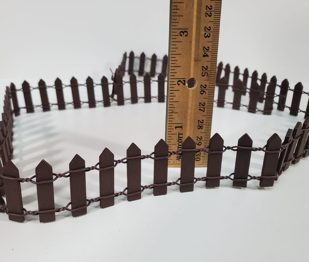 Miniature Small Fencing Brown Picket Fence Wood & Metal 100 cm x 3 cm tall Bendable - Miniature Crush