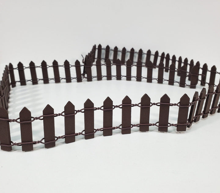Miniature Small Fencing Brown Picket Fence Wood & Metal 100 cm x 3 cm tall Bendable - Miniature Crush