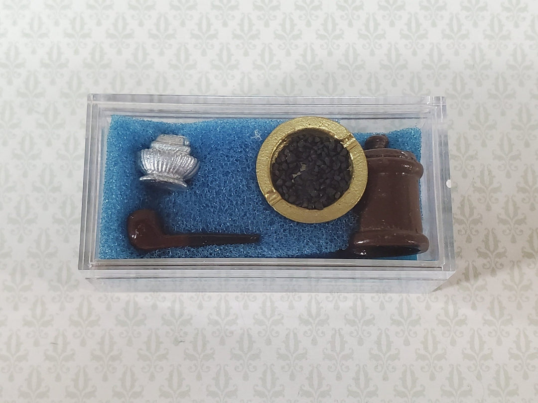 Miniature Smoking Set with Pipe Ashtray Lights Tobacco Container 1:12 Scale Dollhouse - Miniature Crush