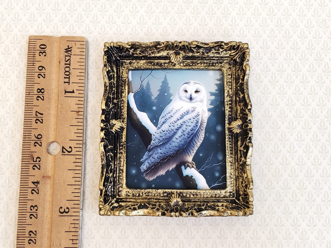 Miniature Snowy Owl Framed Print 1:12 Scale Dollhouse Decor Bird Winter Scene - Miniature Crush