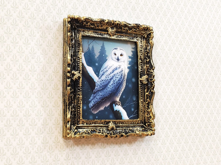 Miniature Snowy Owl Framed Print 1:12 Scale Dollhouse Decor Bird Winter Scene - Miniature Crush