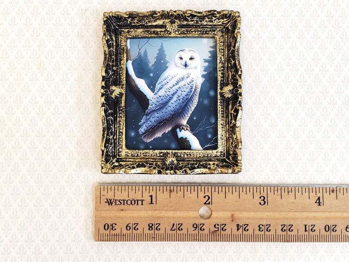 Miniature Snowy Owl Framed Print 1:12 Scale Dollhouse Decor Bird Winter Scene - Miniature Crush