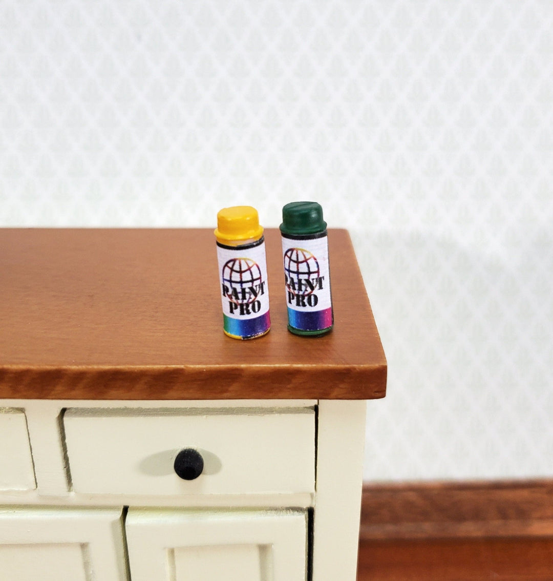 Miniature Spray Paint Cans Set of Two Yellow & Green 1:12 Scale Modern Dollhouse - Miniature Crush