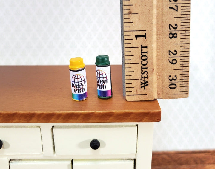 Miniature Spray Paint Cans Set of Two Yellow & Green 1:12 Scale Modern Dollhouse - Miniature Crush