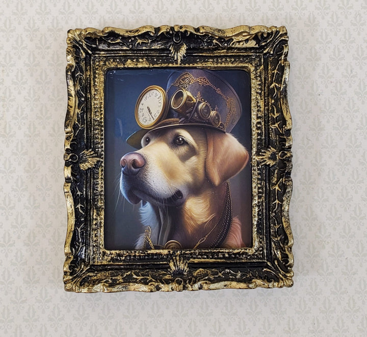 Miniature Steampunk Dog Framed Print Golden Lab 1:12 Scale Miniature Picture - Miniature Crush