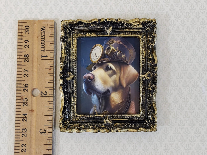 Miniature Steampunk Dog Framed Print Golden Lab 1:12 Scale Miniature Picture - Miniature Crush