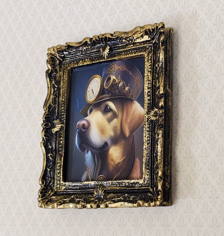 Miniature Steampunk Dog Framed Print Golden Lab 1:12 Scale Miniature Picture - Miniature Crush