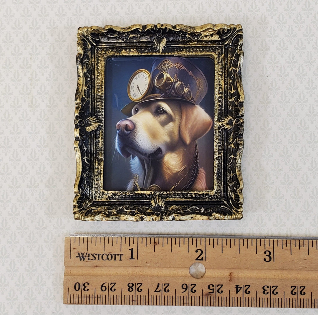 Miniature Steampunk Dog Framed Print Golden Lab 1:12 Scale Miniature Picture - Miniature Crush