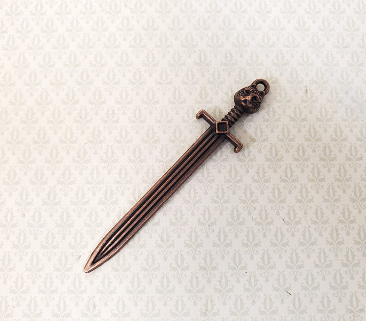 Miniature Sword Cat's Head Jaguar Metal with Bronze Finish 2 5/8" Long - Miniature Crush