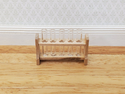 Miniature Test Tubes Glass in Wood Stand Mad Scientist Lab Medical